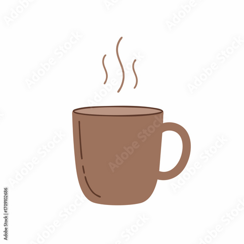 Simple Brown Mug with Rising Steam, Warm Beverage Concept.