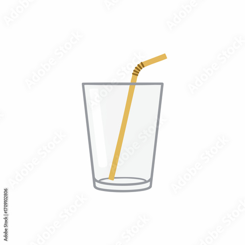 Empty Glass with a Light Beige Straw
