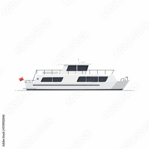 Sleek White Motor Yacht with Red Ensign, Side Profile View