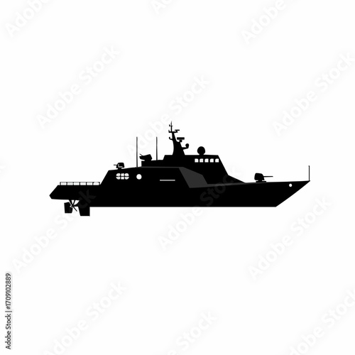 Sleek Black Silhouette of a Modern Naval Corvette