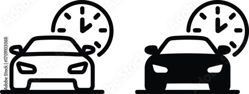 Car Rental or Auto Service Appointment Concept Represented by Two Cars with Clocks Symbolizing Timeliness and Scheduled Availability, Emphasizing Transportation Services