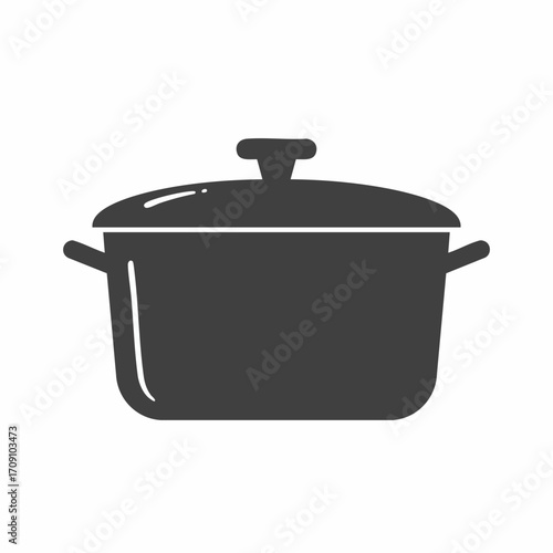 Stylized Dark Gray Cooking Pot with Lid and Handles, Kitchenware Icon