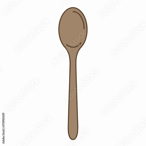 Simple Brown Spoon with Dark Outline, Kitchen Utensil Illustration