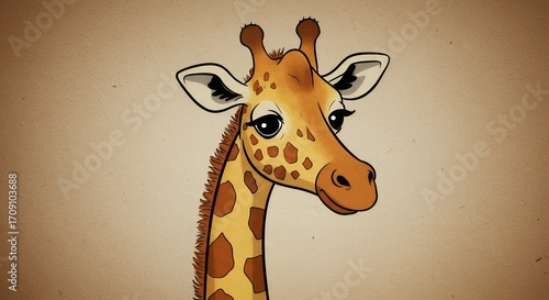Cartoon Giraffe Illustration on Textured Paper