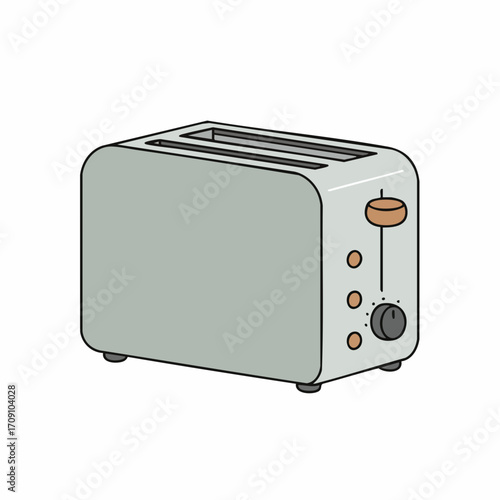 Simple Illustration of a Modern, Grey Toaster with Control Dial and Slots