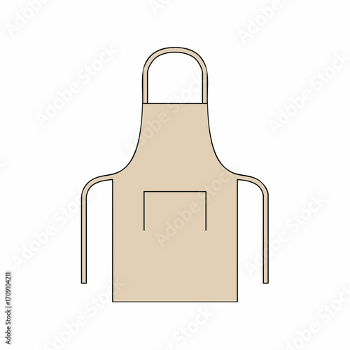 Beige Kitchen Apron with Neck Strap and Pocket