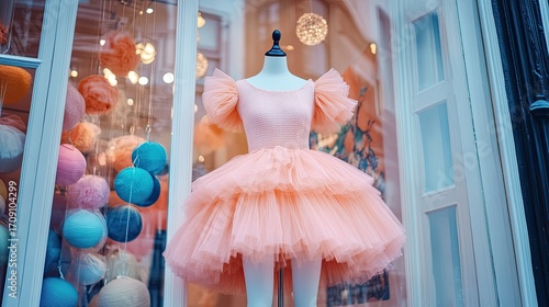 Pink dress mannequin shop window
