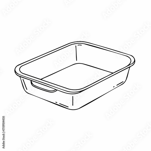 Simple Rectangular Tray Illustration with Handle, Outlined in Black