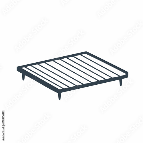 Simple Dark Blue Bed Frame with Slatted Support and Legs