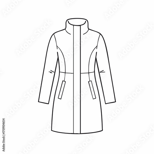 Detailed Line Art Illustration of a Stylish Winter Coat Design