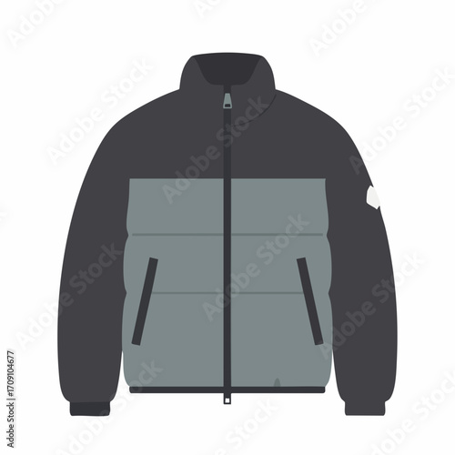 Two-Tone Puffer Jacket with High Collar and Zipper