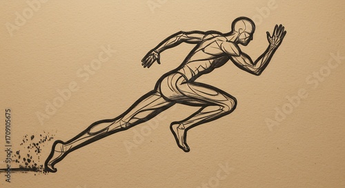 Human figure running anatomical drawing