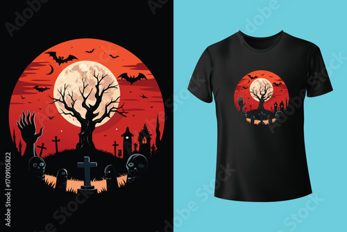 t shirt design halloween with creepy smiling halloween pumpkin with black background vintage illustration