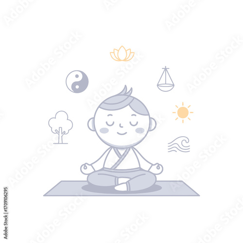 Meditative Boy Practicing Yoga and Mindfulness Symbolism of Calm, Balance, and Nature