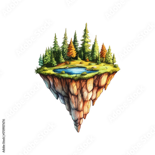 floating island hand drawn illustration