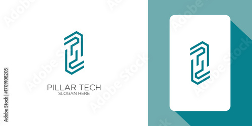 Creative pillar technology logo design with unique concept premium vector