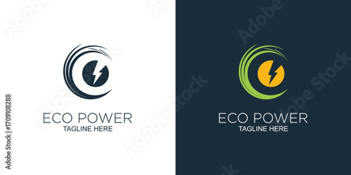 Creative Eco power logo design idea with pine and electric concept premium vector