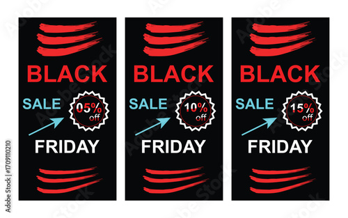 Minimal Black Friday Sale Posters with Discount Percent Graphics and Bold Typography