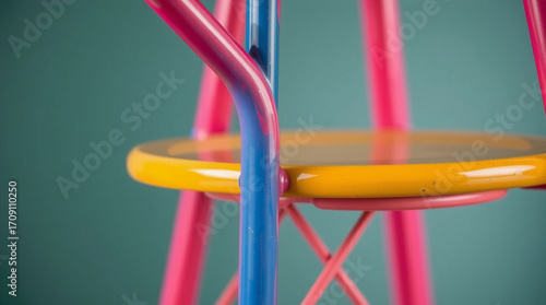 Wallpaper Mural Close-up shot vibrant steel stool with bent leg, contrasting colors, balanced tones, detailed focus, complimentary color palette Torontodigital.ca