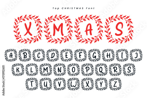 Christmas gingerbread font x mas typeface alphabet set and Santa hat