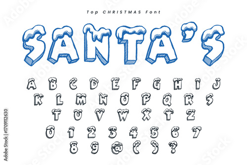 Christmas gingerbread font x mas typeface alphabet set and Santa hat