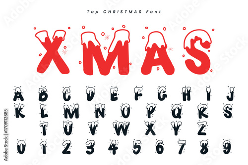Christmas gingerbread font x mas typeface alphabet set and Santa hat