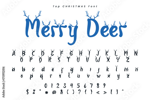 Christmas gingerbread font x mas typeface alphabet set and Santa hat