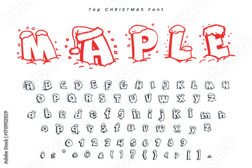 Christmas gingerbread font x mas typeface alphabet set and Santa hat
