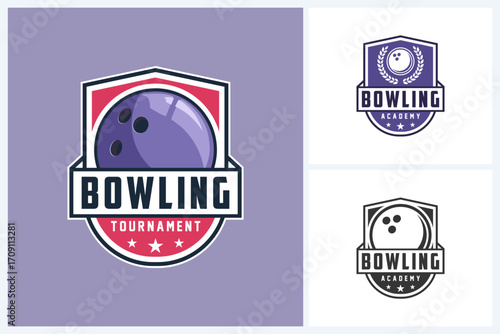 Bowling logo sport design template, bowling emblem vector, bowling tournament logo badge design vector illustration