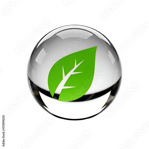 Wallpaper Mural Green Leaf Symbol Sits Inside Glass Sphere on Transparent Background, representing Ecology, Nature Torontodigital.ca