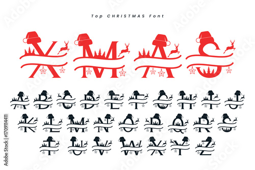 Christmas gingerbread font x mas typeface alphabet set and Santa hat