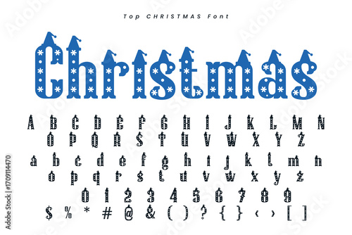 Christmas gingerbread font x mas typeface alphabet set and Santa hat