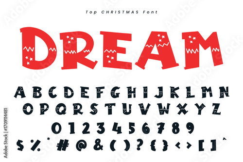 Christmas gingerbread font x mas typeface alphabet set and Santa hat