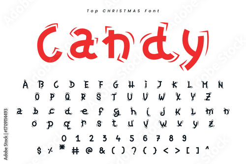 Christmas gingerbread font x mas typeface alphabet set and Santa hat