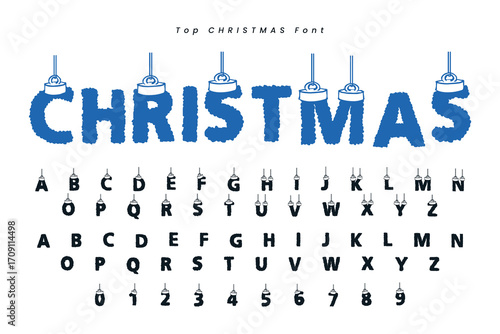 Christmas gingerbread font x mas typeface alphabet set and Santa hat