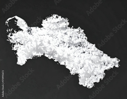 A textured white geographic shape against a solid dark backdrop creates a visually striking, abstract representation