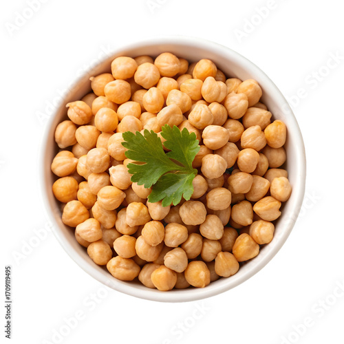 White bowl of dried chickpeas with a fresh green parsley sprig on top garbanzo bean garbanzo beans