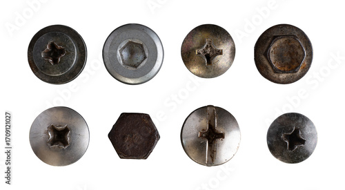 Foto set of metal screws heads isolated