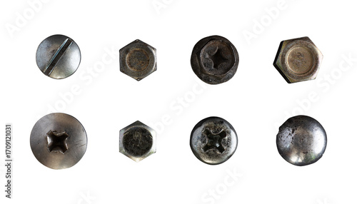 Tableau sur toile set of realistic metal screws heads isolated