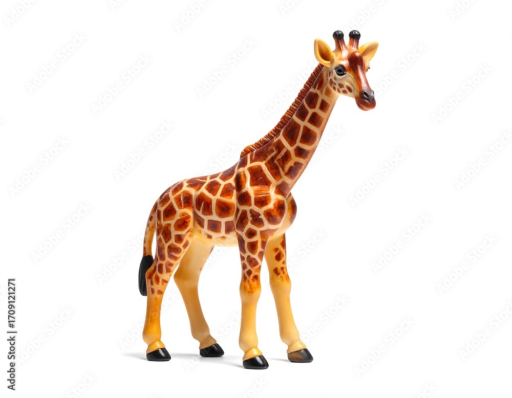 Naklejka premium Detailed figurine of a giraffe, isolated on white background