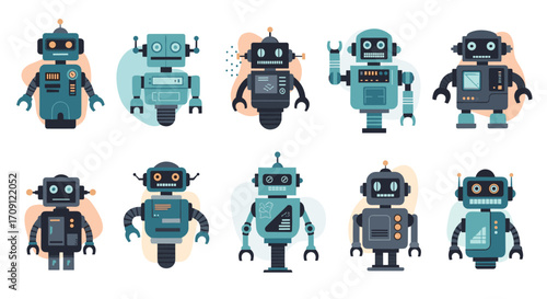 A collection of diverse and colorful pixel art robots arranged in a grid.