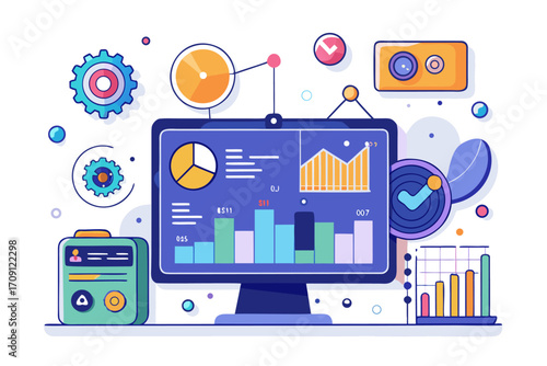 Modern digital workspace showing artificial intelligence technology with holographic data analytics and virtual dashboards. A professional working on a laptop surrounded by futuristic AI visualization