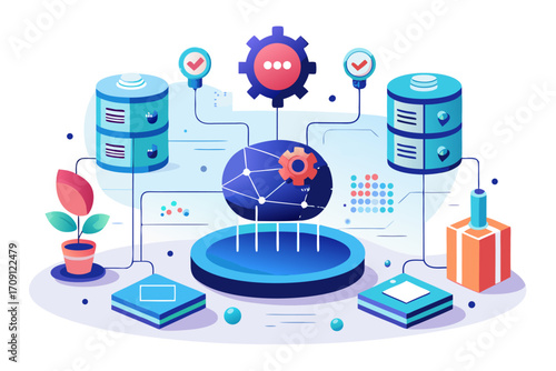 Modern digital workspace showing artificial intelligence technology with holographic data analytics and virtual dashboards. A professional working on a laptop surrounded by futuristic AI visualization