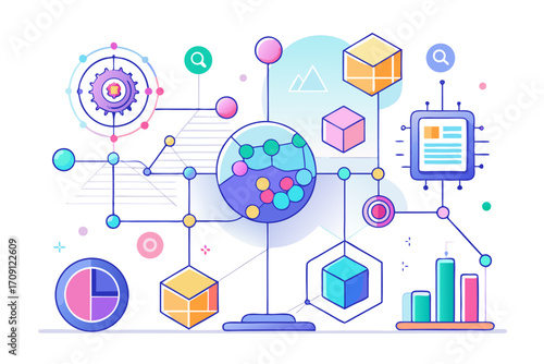 Modern digital workspace showing artificial intelligence technology with holographic data analytics and virtual dashboards. A professional working on a laptop surrounded by futuristic AI visualization