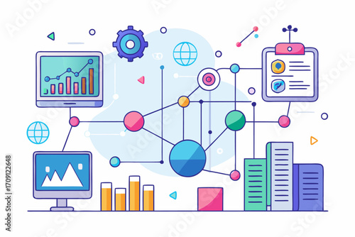 Modern digital workspace showing artificial intelligence technology with holographic data analytics and virtual dashboards. A professional working on a laptop surrounded by futuristic AI visualization
