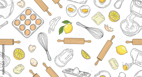 A delightful collection of baking and cooking essentials with fresh ingredients.