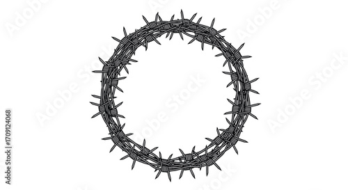 A thorny circular crown of barbed wire representing suffering and sacrifice.