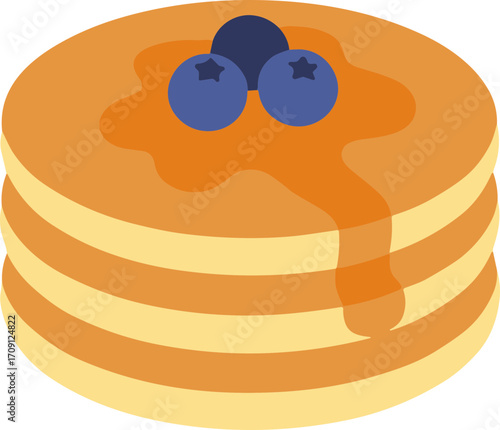 Simple Flat Style Stack of Pancakes with Blueberries and Syrup Illustration