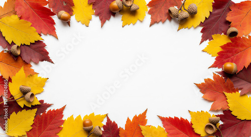 Radiant Autumn Foliage And Acorns Forming A Decorative Border
