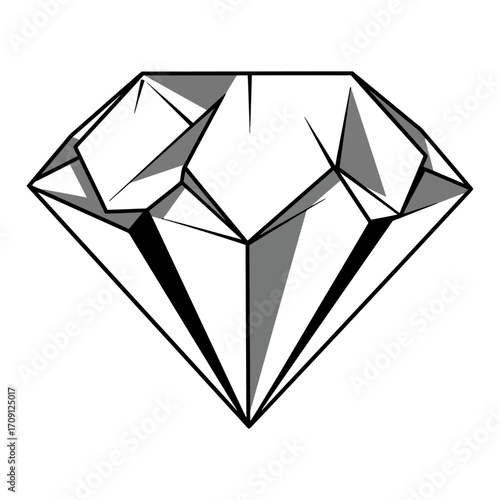 Geometric Origami Diamond Vector Illustration, Minimalist vector of a diamond in origami geometric style. Black and white polygonal gemstone design,perfect for logo, icon, jewelry design,